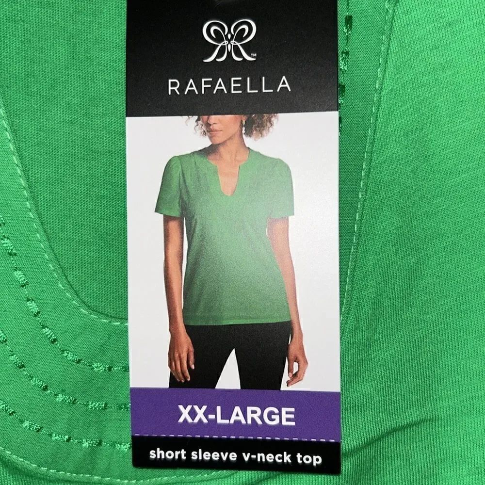 NEW Rafaella Short Sleeve Green V Neck Top